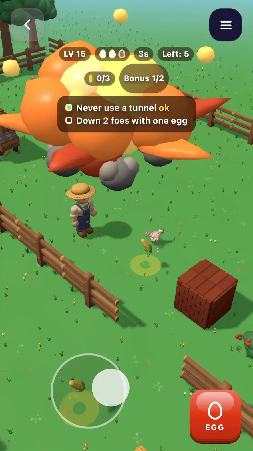 Cluck and Boom: a big orange explosion next to the farmer