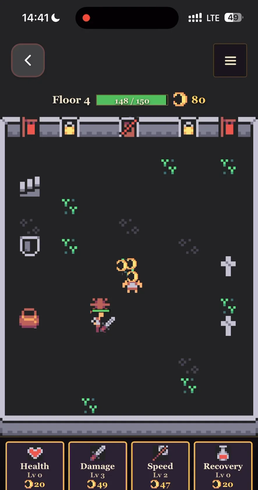 Crypt Crawler: a hero fighting skeletons on floor 4