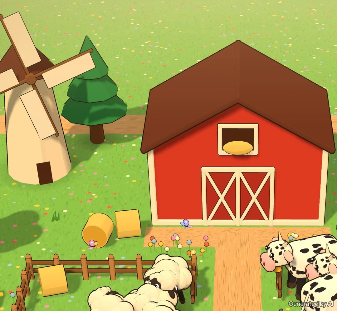 Illustration: close-up of the windmill beside the red barn