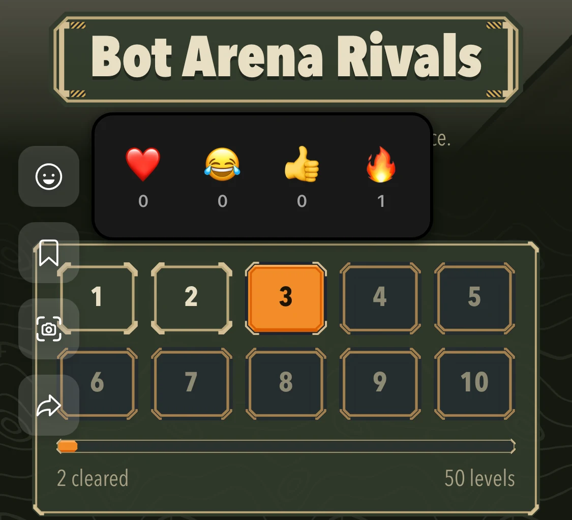 The reactions in a Flikk game: heart, laughing, thumbs up and fire, each with a count