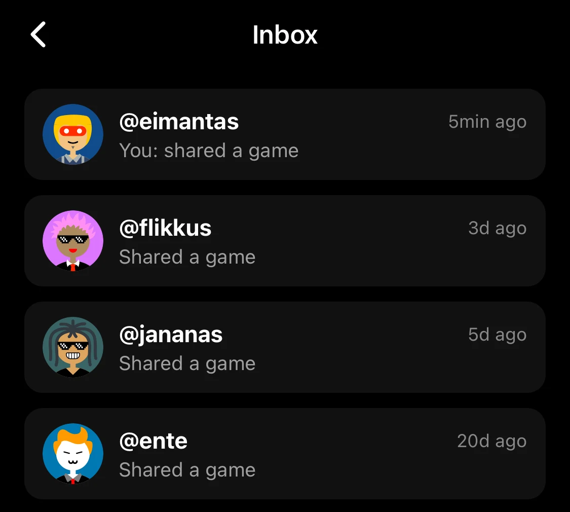 The Flikk Inbox: conversations with friends who shared a game