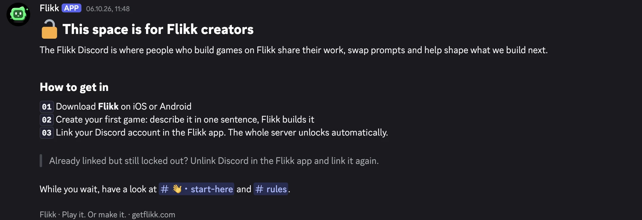 The get-access channel: This space is for Flikk creators, with three steps to get in