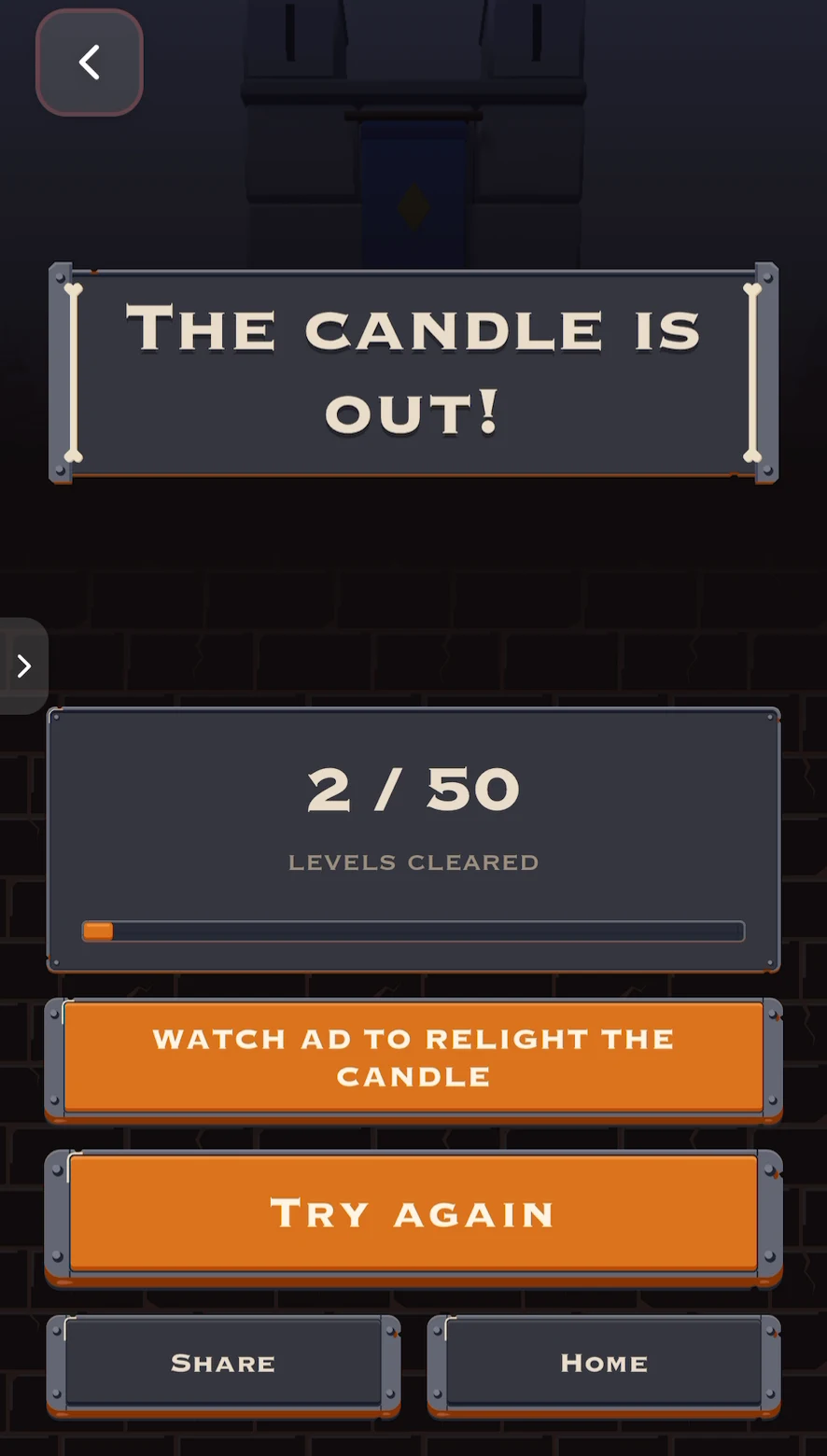 Haunted Trivia Show: The candle is out! with Watch ad to relight the candle and Try again