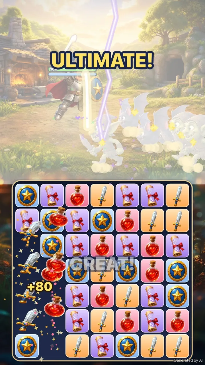 Illustration: the hero leaps into an ultimate attack with a bolt of light