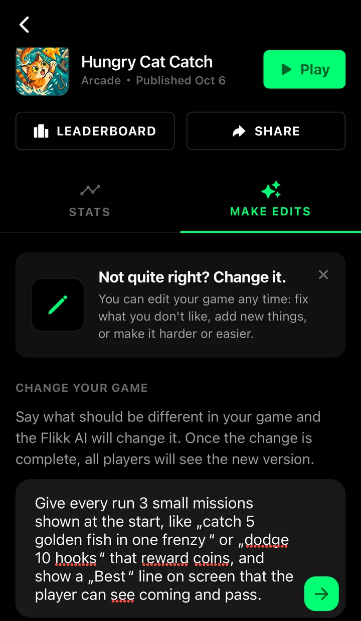 The Make Edits tab with the first edit typed in