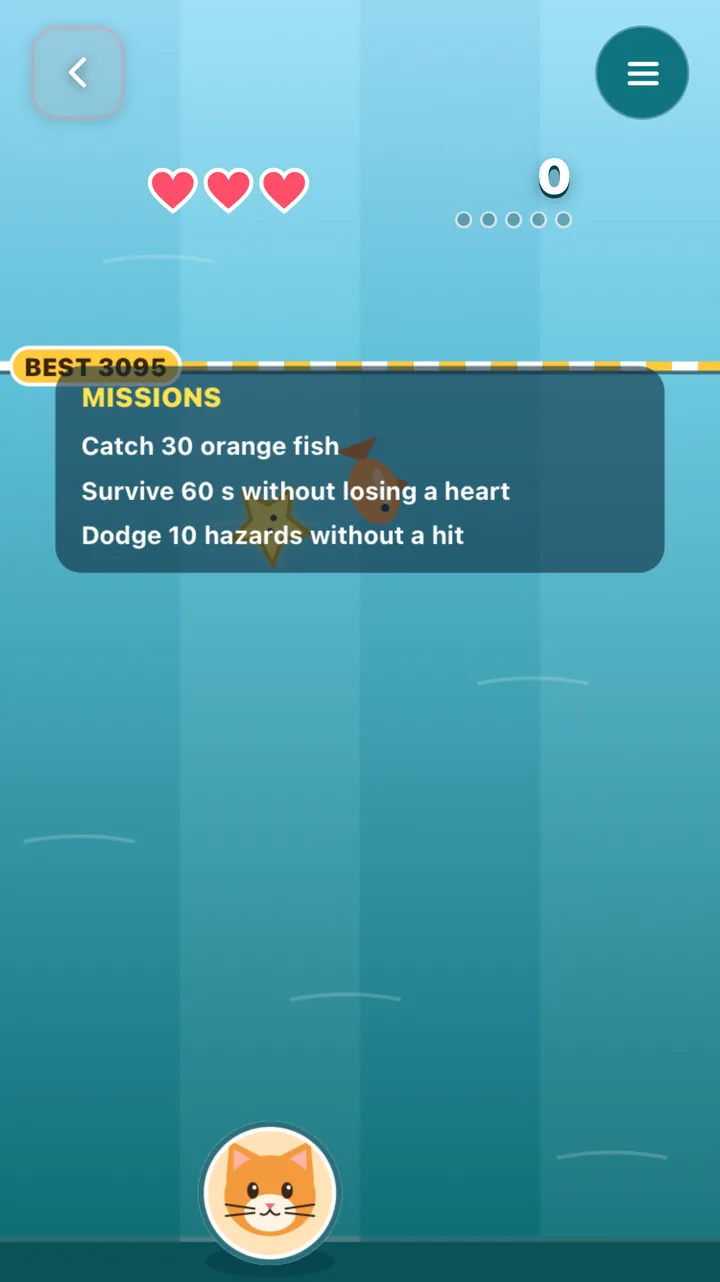 Version 2 with three missions at the start of a run and the Best line