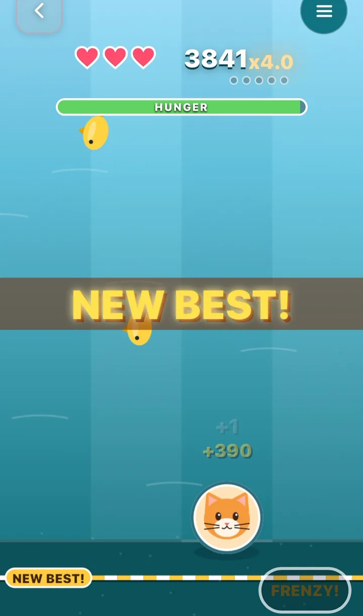 Version 4: a NEW BEST! banner flashes across the screen mid-run