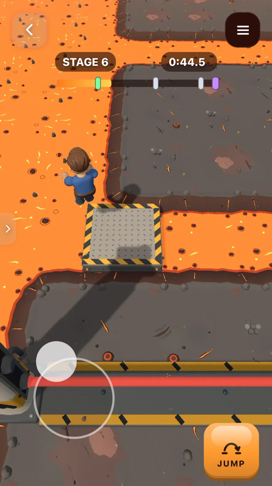 Lava Leap after the edit: a moving metal platform over the lava and a red laser beam across the path