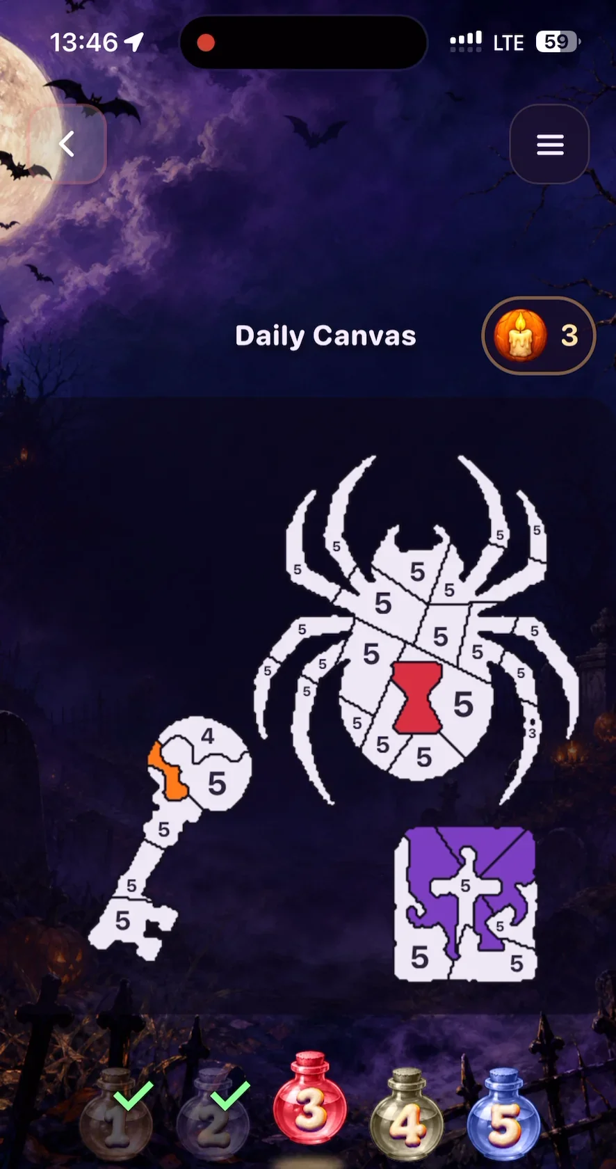 Spooky Coloring: the Daily Canvas, a spider and a key