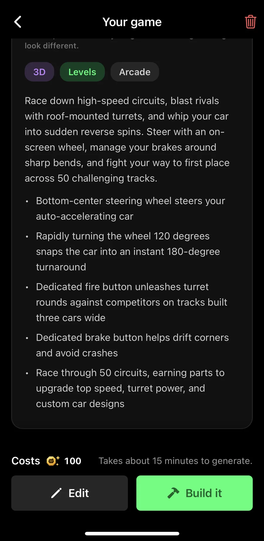 The rules of Spinfire Raceway's game plan, matching every part of the prompt