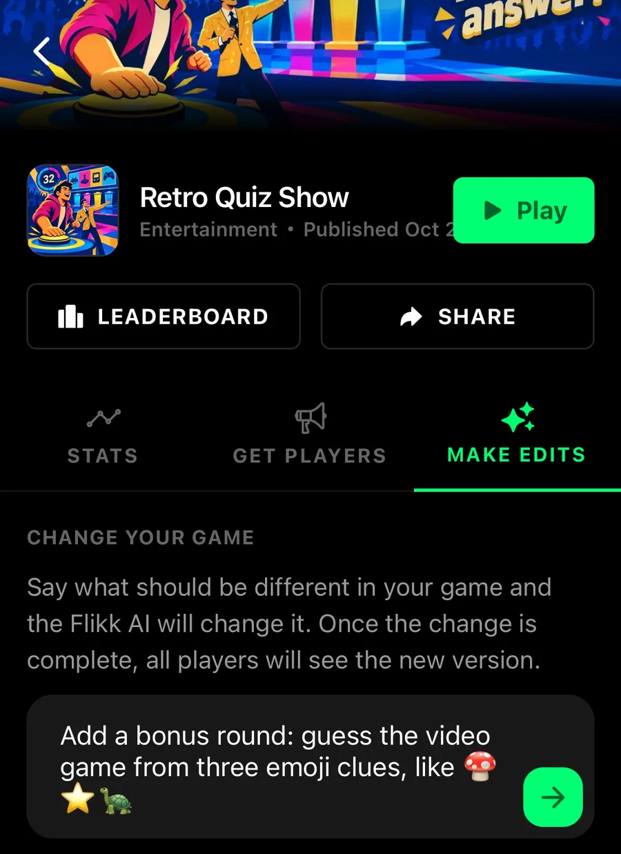 Make Edits on Retro Quiz Show with the request: Add a bonus round: guess the video game from three emoji clues