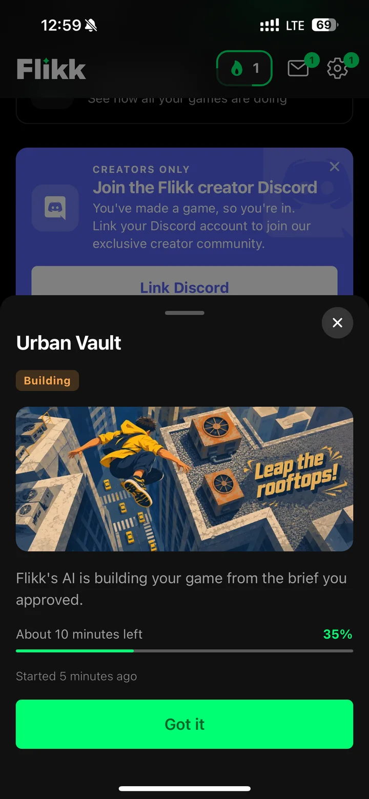 Urban Vault building in Flikk: about 10 minutes left, 35%